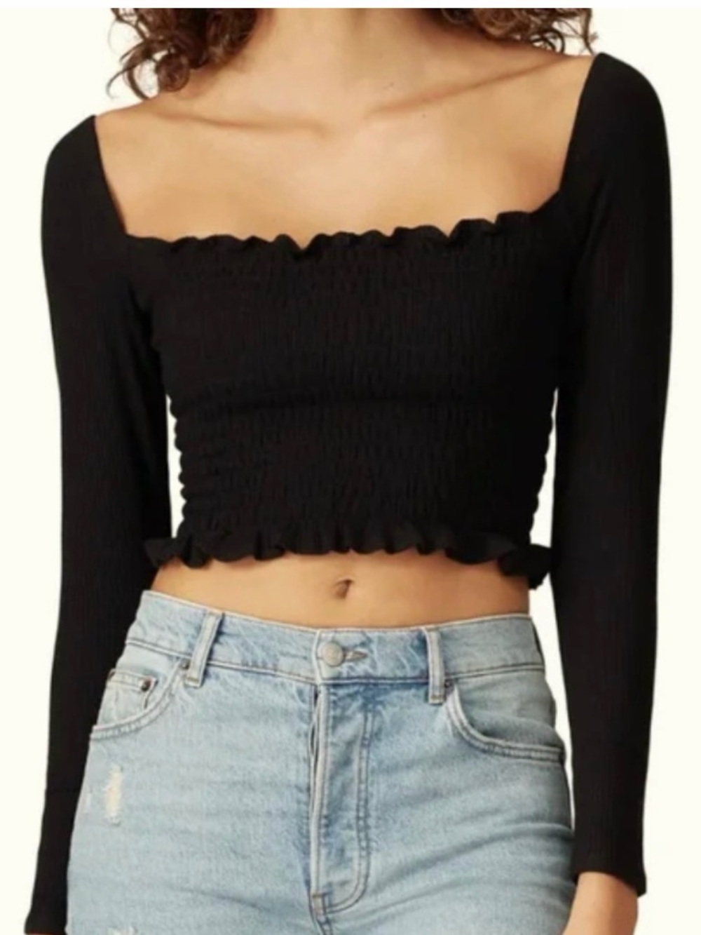 Reformation Smocked Black Crop Top